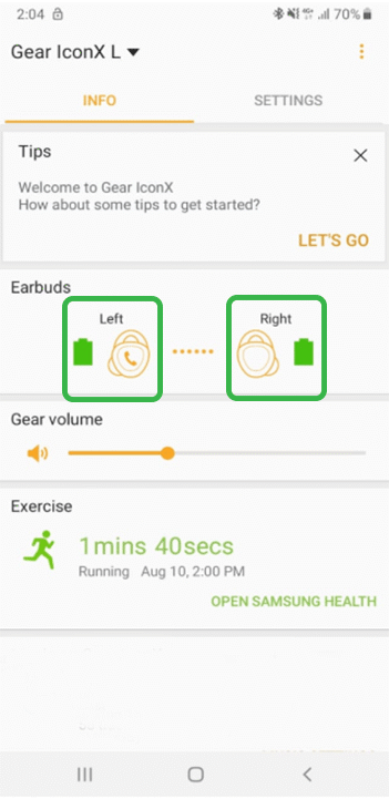 battery level of earbuds