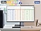 Monitor in office workspace displays an Excel file containing a lot of data. This monitor is connected to another monitor at home via Wi-Fi, and both monitors show the same Excel file.