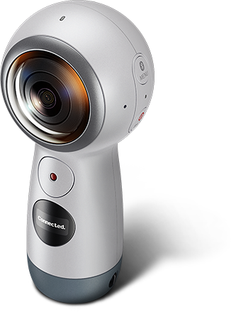 A three-quarter view of the Gear 360 (2017) from the left.