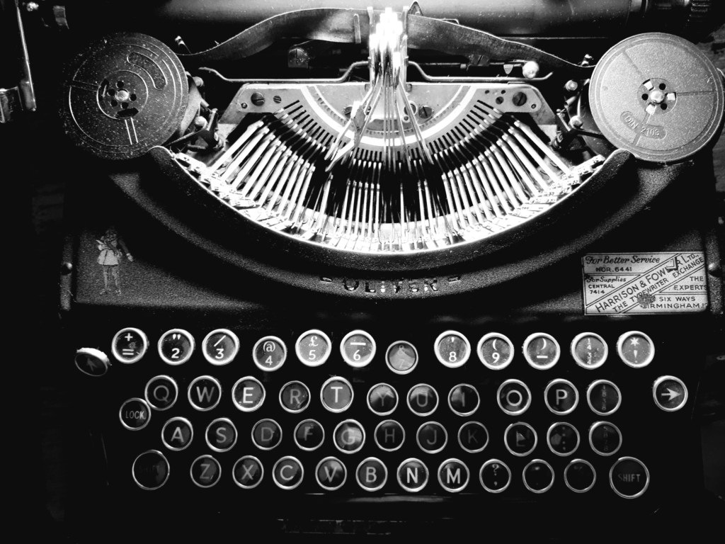 An old, traditional typwriter captured from above.