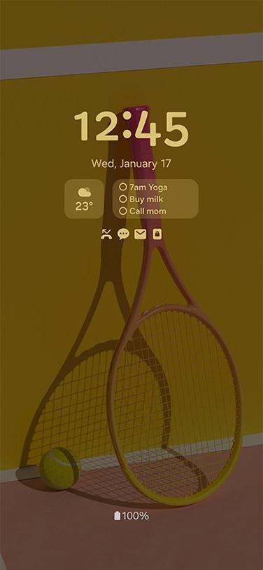 A customized Always On Display with weather and reminder widgets.