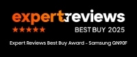 Expertreviews BEST BUY 2025-Logo. Expert Reviews Best Buy Award – Samsung QN90F.