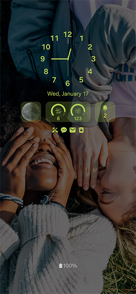 A customized Always On Display with moon phase, air quality and alarm widgets.