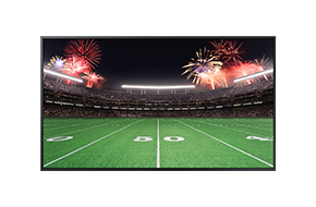 A Samsung The Terrace LST7D TV displays colorful artwork on screen.