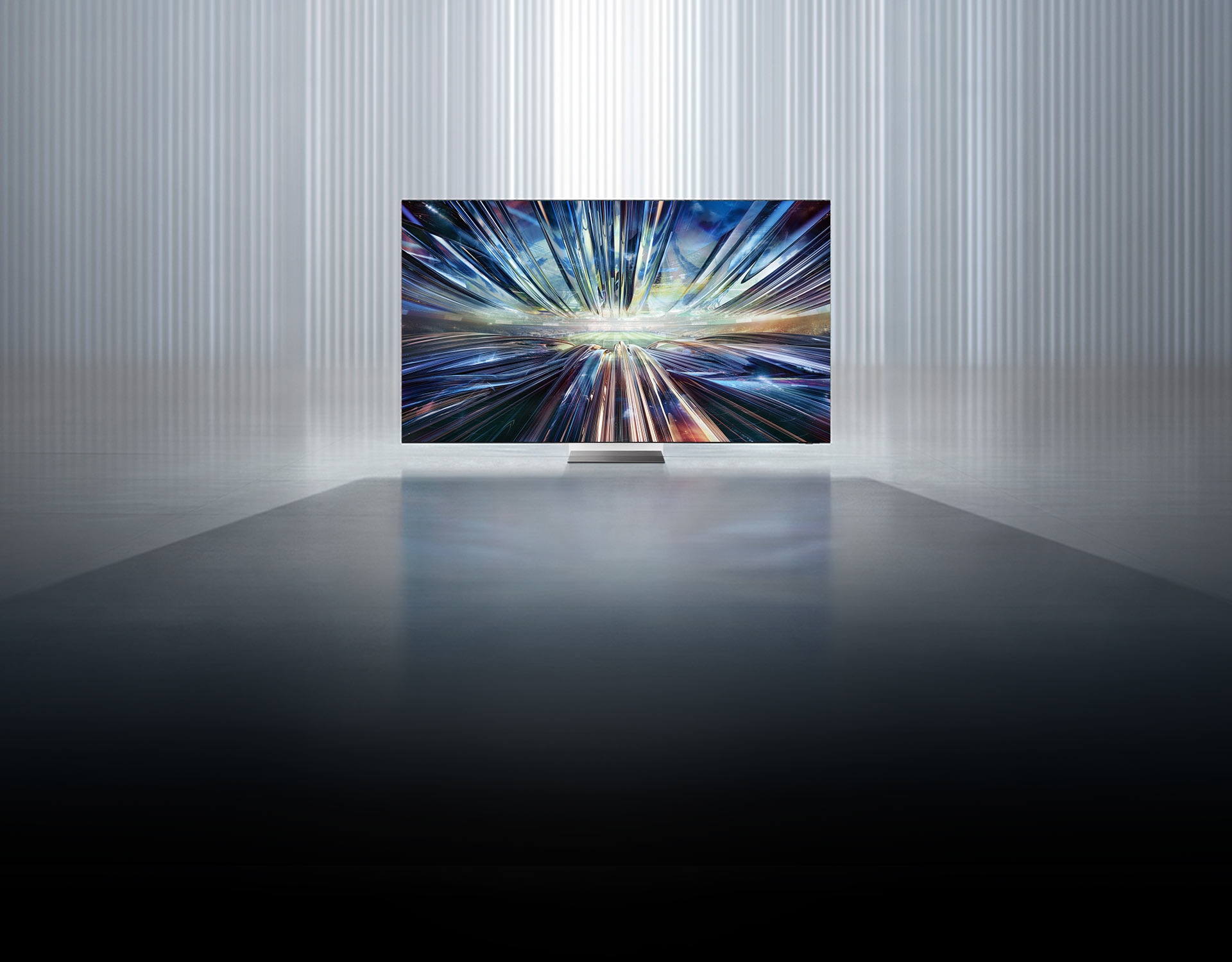 Le téléviseur 2024 Neo QLED affiche des couleurs éclatantes sur un écran qui semble presque flotter dans l'air.