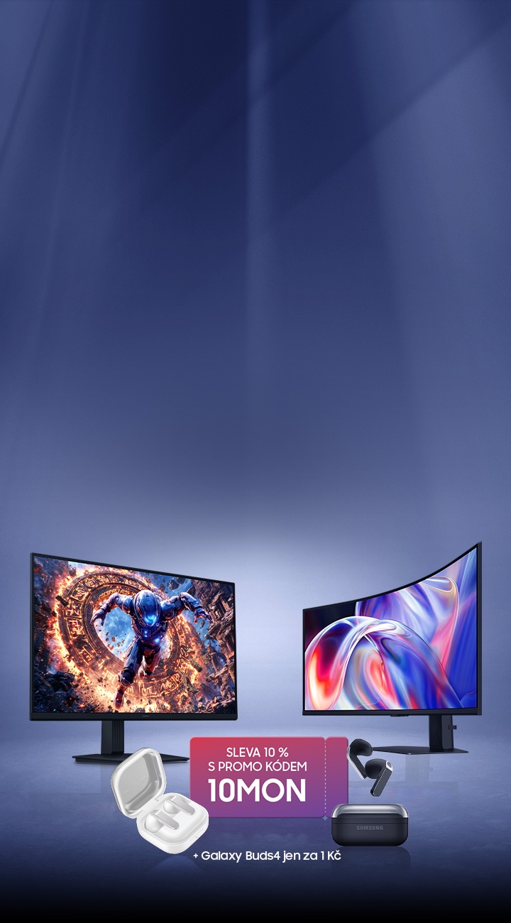 Monitor Odyssey se sluchátky, myší a klávesnicí. Kupón na dárky v hodnotě až 200 $. Monitor ViewFinity s SSD a kupón na dárky v hodnotě až 100 $.