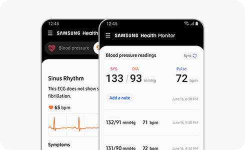Exemplo de exibição do recurso EGC do Samsung Health Monitor.