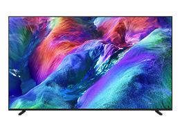 A Samsung Micro RGB R85H TV displays colourful, abstract landscape on screen.