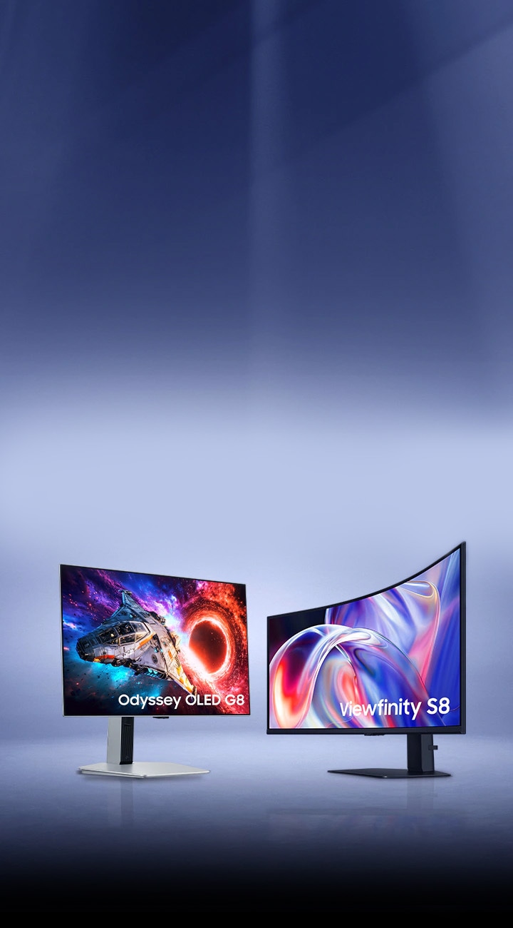 An Odyssey monitor with a headset, a mouse and a keyboard. A coupon for free gifts worth up to $200. A ViewFinity monitor with an SSD and a coupon for free gifts worth up to $100.