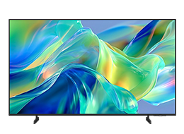A Samsung Mini LED M70H TV displays blue, red and orange abstract design on screen.