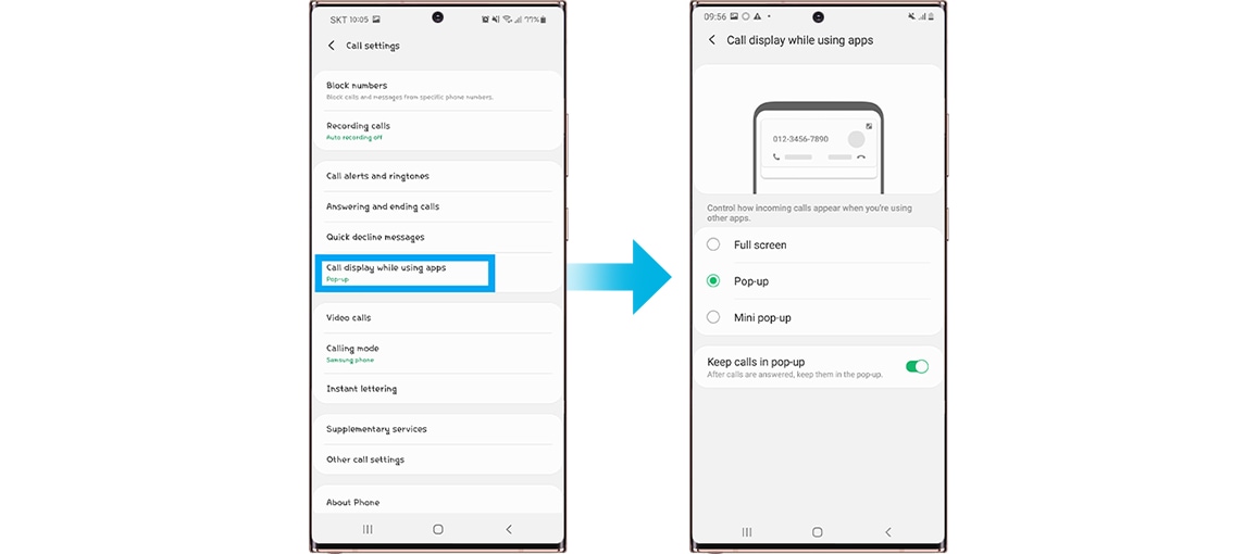 How to set call display while using apps