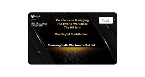 Target Presents SHRM HR EXCELLENCE AWARDS 2021 Excellence in Managing the Hybrid Workplace The HR lens Meaningful Contribution Samsung India Electronics Pvt Ltd. Partnered by ZINGHR LET'S TALK OUTCOMES