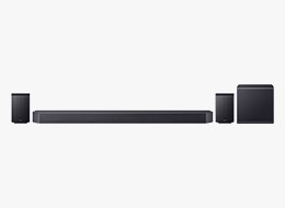 A black Samsung Q-Series Soundbar HW-Q990H.