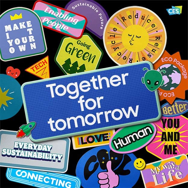 Samsung的CES公告，內含CES標誌的關鍵字圖形貼紙