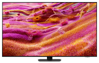 TV Samsung Neo QLED hiển thị một cánh đồng cỏ màu hồng và cam trên màn hình.
