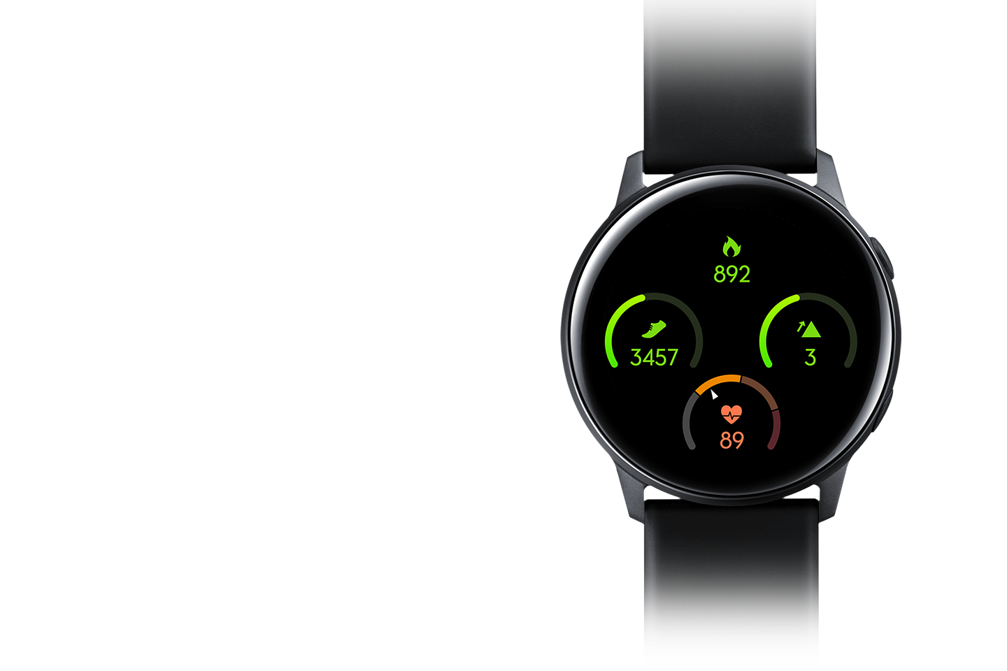 Smartwatch Samsung Galaxy Watch Active pokaże Ci informacje o spalonych kaloriach, przebytych krokach, ilości zdobytych pięter oraz pulsie, byś miał swoje postępy pod kontrolą