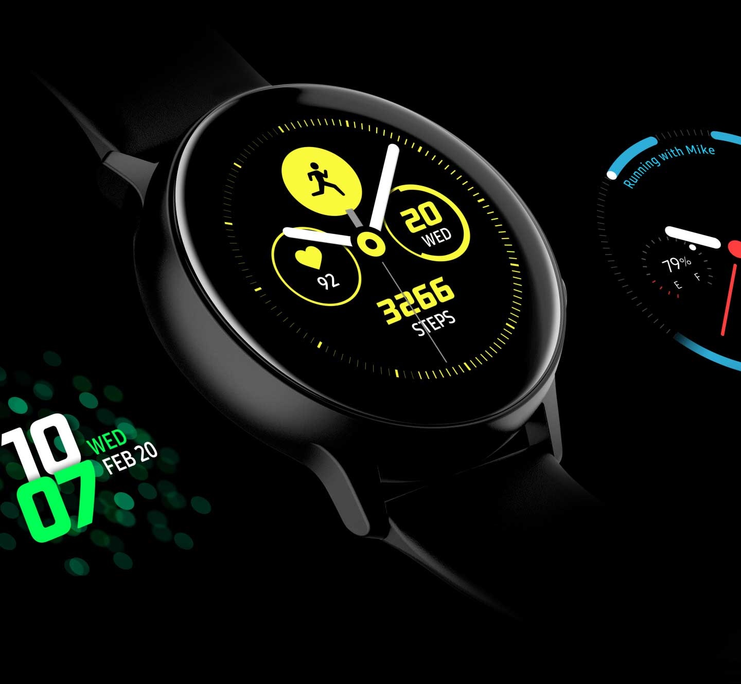 Zegarek dla aktywnych - Galaxy Watch Active daje Ci możliwość personalizacji tarcz, które będą nie tylko funkcjonalne, ale także wyrażą Twój styl
