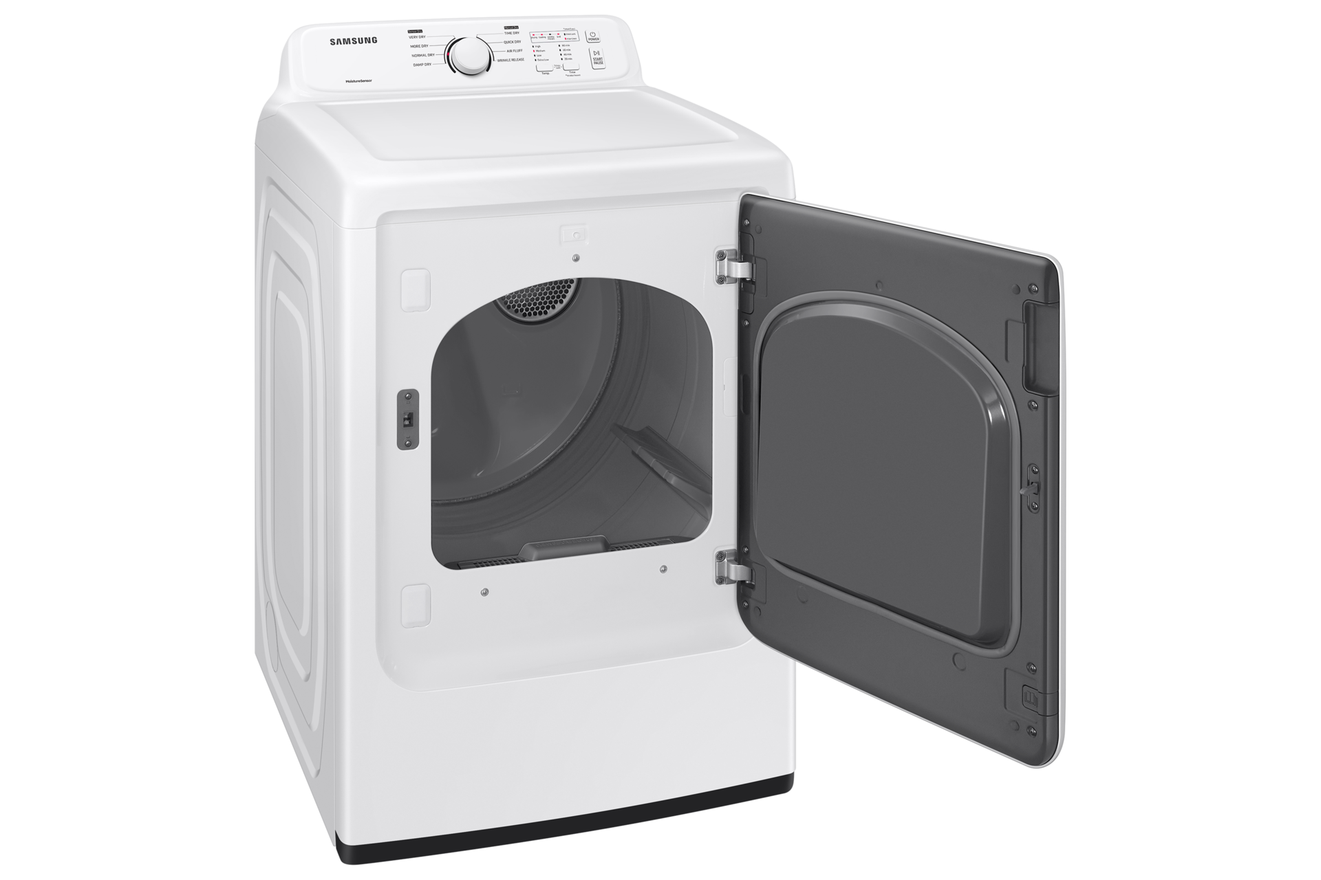 DV3000A (DVE41A3000W/A3) Dryer with Sensor Dry, Reversible Door, 8 Drying Cycles L-Perspective-Open White 