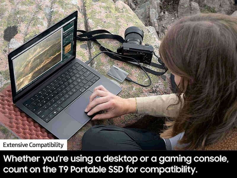 Portable SSD T9 USB 3.2 Gen 2x2 Extensive Compatibility Gray 