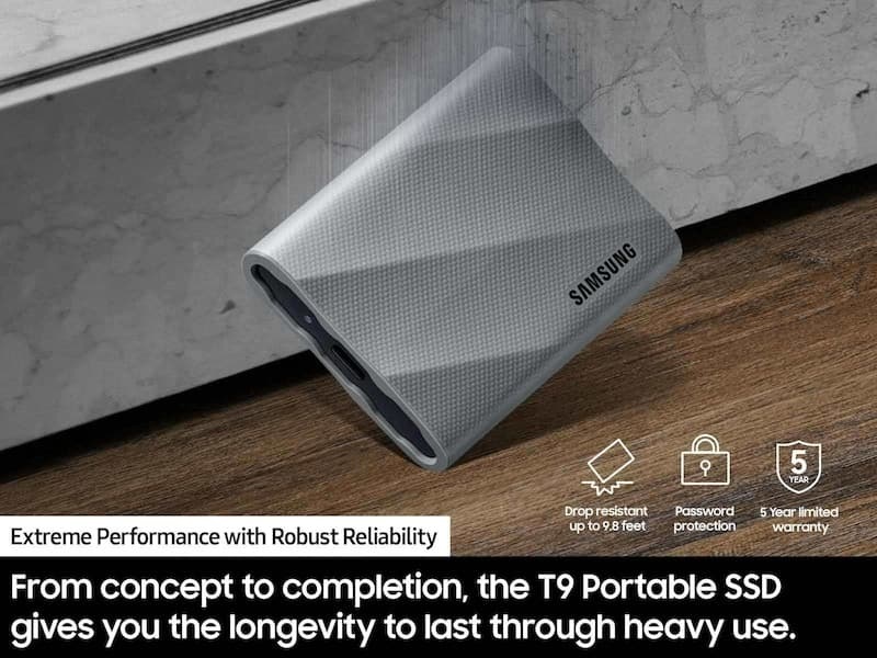 Portable SSD T9 USB 3.2 Gen 2x2 Extreme Perfomance with Robust Reliability Gray 