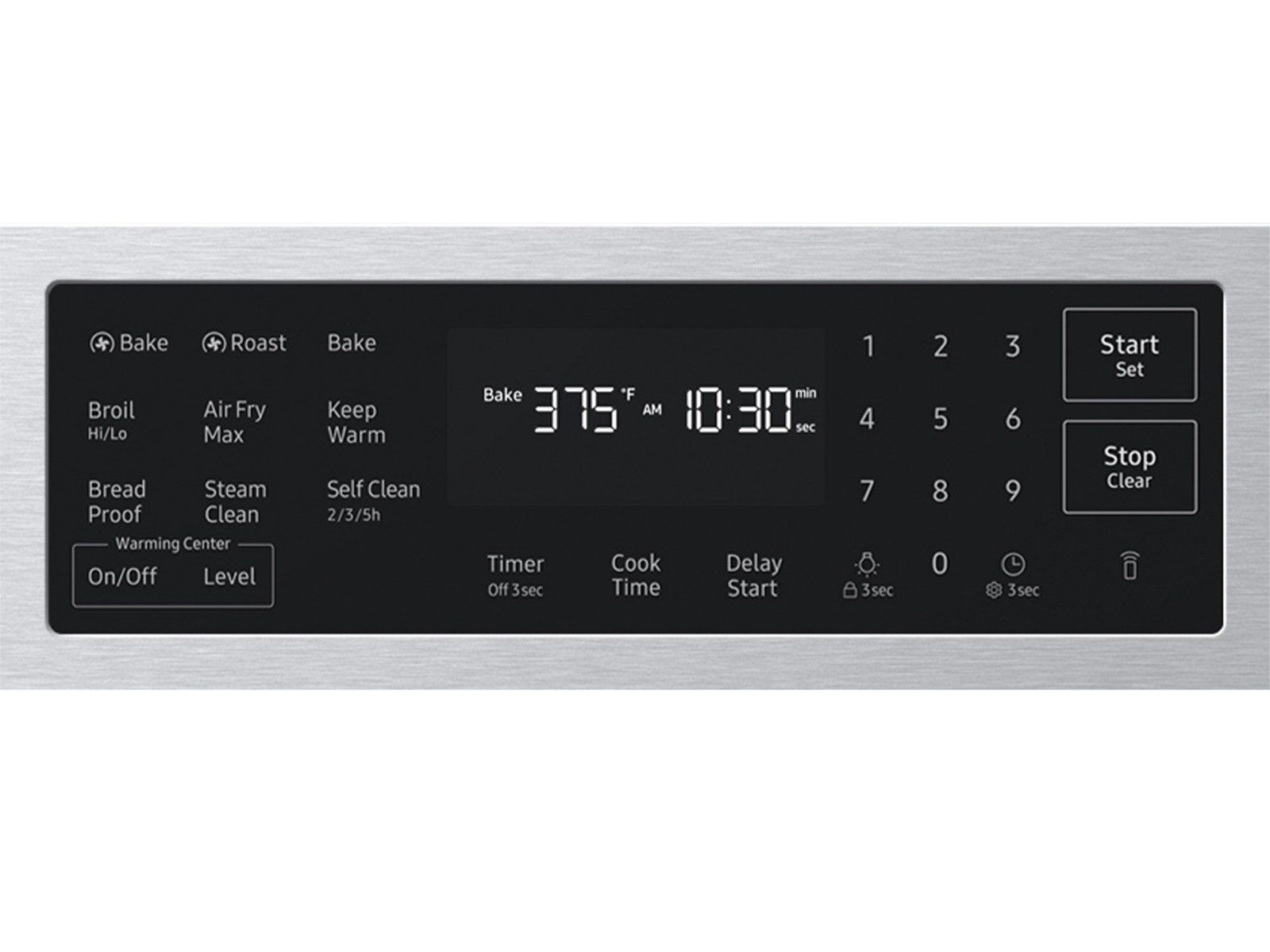 Front control panel on the  Bespoke Smart Slide-In Electric Range with No Preheat Air Fry Max | Samsung US