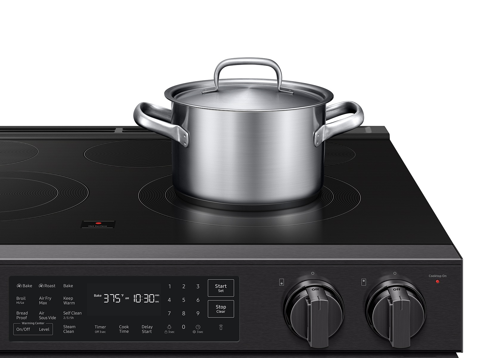 Detail image showing closeup of of  Bespoke Smart Slide-In Electric Range with No Preheat Air Fry Max and True Convection | Samsung US