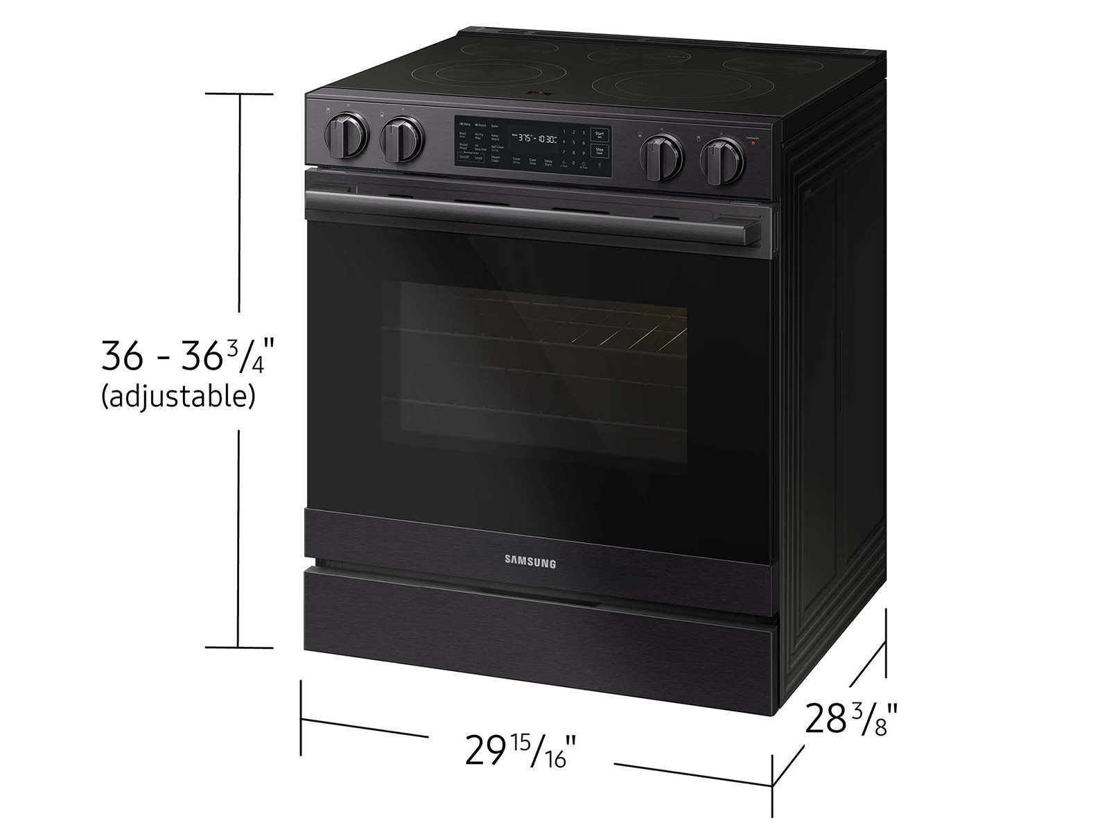 Dimensions of  Bespoke Smart Slide-In Electric Range with No Preheat Air Fry Max and True Convection | Samsung US