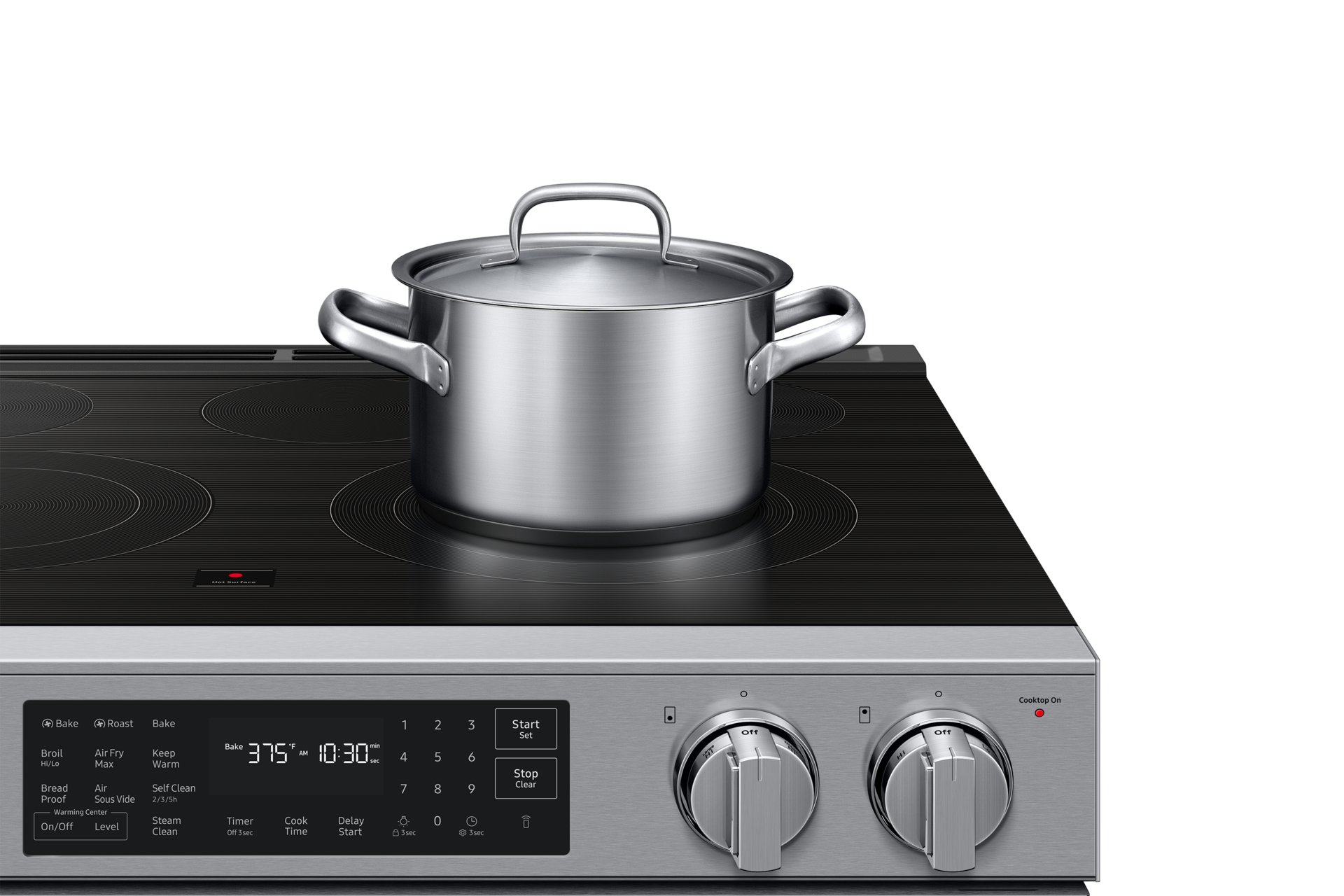 Detail image showing closeup of of  Bespoke Smart Slide-In Electric Range with No Preheat Air Fry Max and True Convection | Samsung US