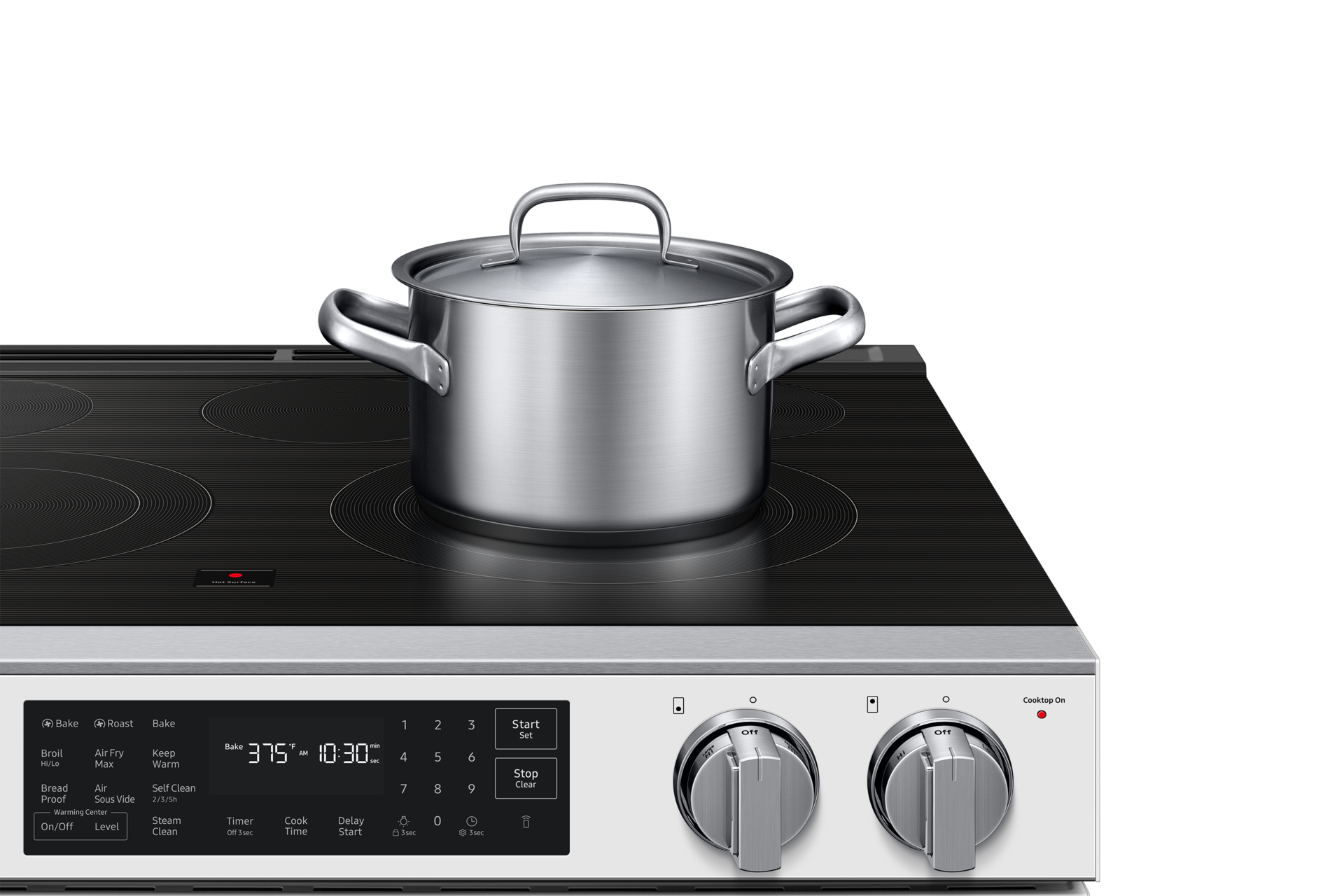 Detail image showing closeup of of  Bespoke Smart Slide-In Electric Range with No Preheat Air Fry Max and True Convection | Samsung US