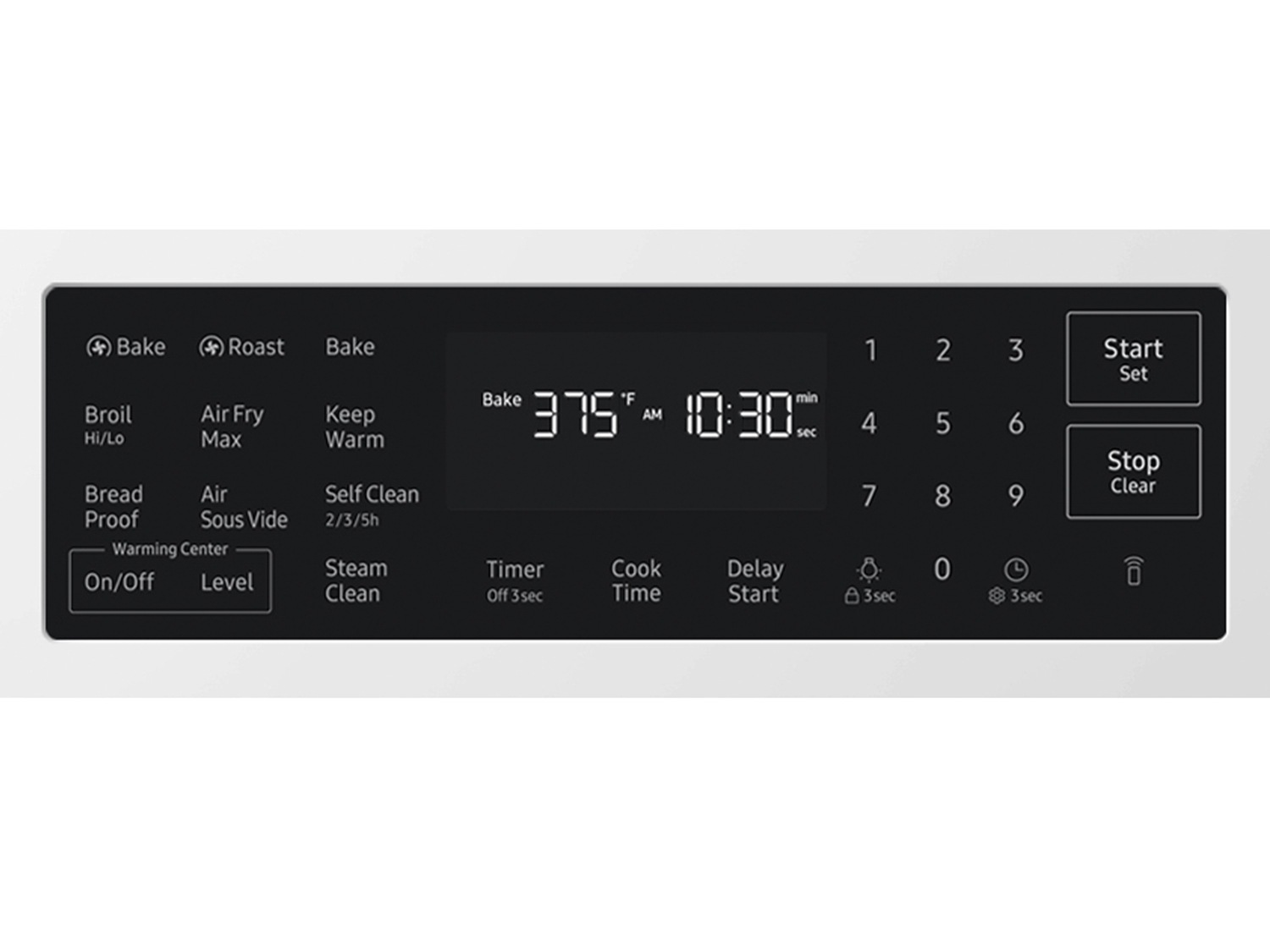Front control panel on the  Bespoke Smart Slide-In Electric Range with No Preheat Air Fry Max and True Convection | Samsung US