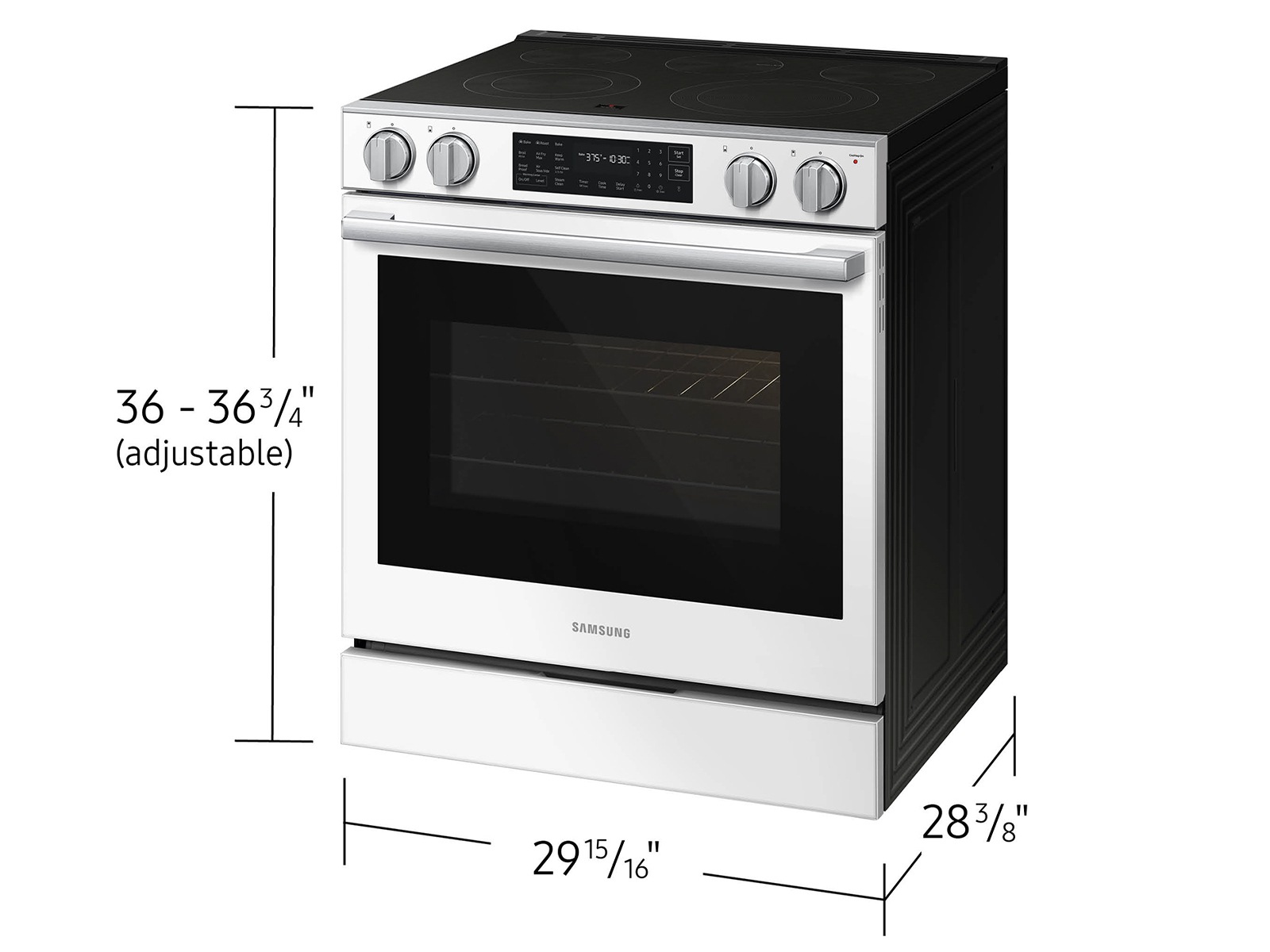 Dimensions of  Bespoke Smart Slide-In Electric Range with No Preheat Air Fry Max and True Convection | Samsung US
