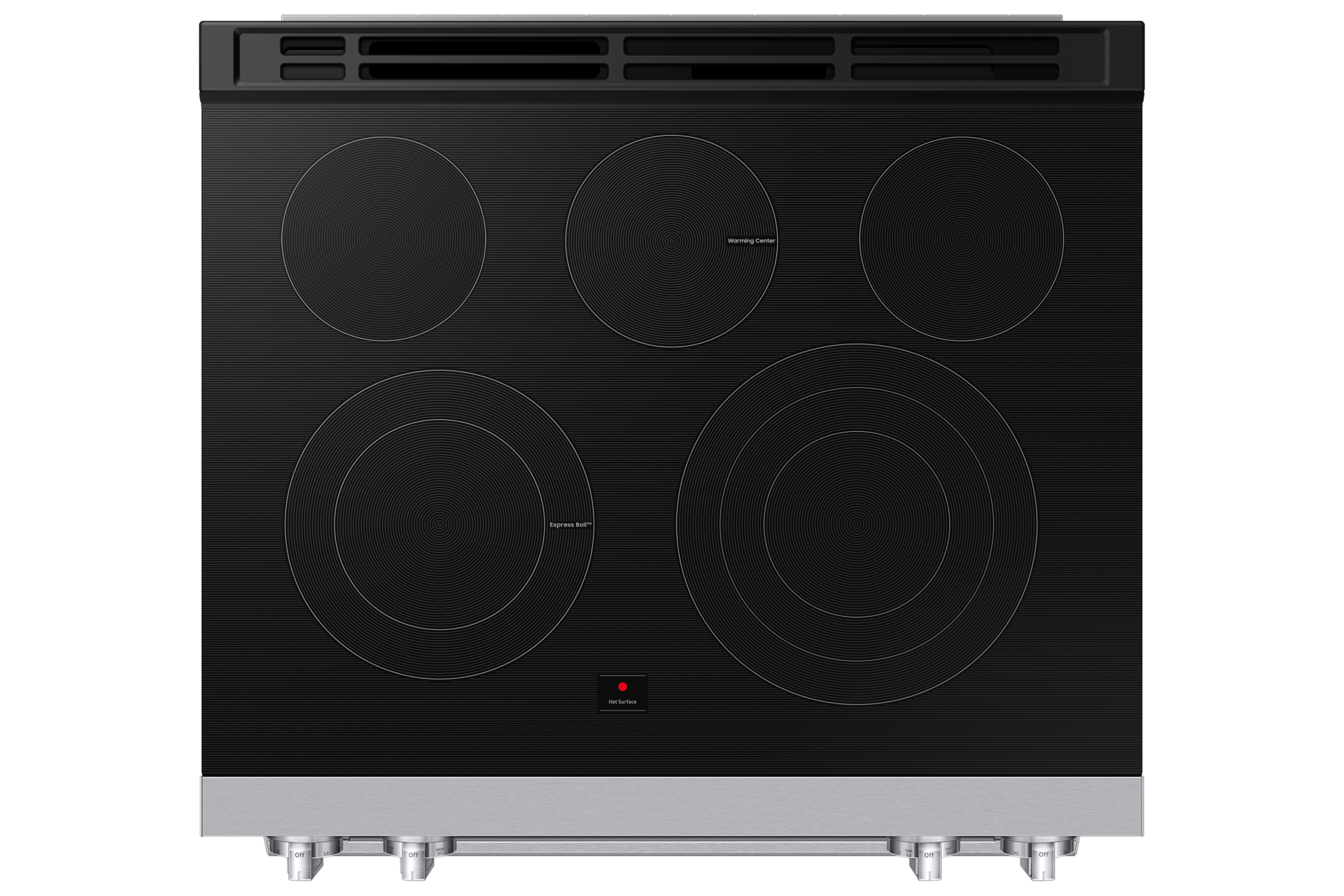 Top view of Bespoke Smart Slide-In Electric Range with Illuminated Precision Knobs, No Preheat Air Fry Max and True Convection | Samsung US