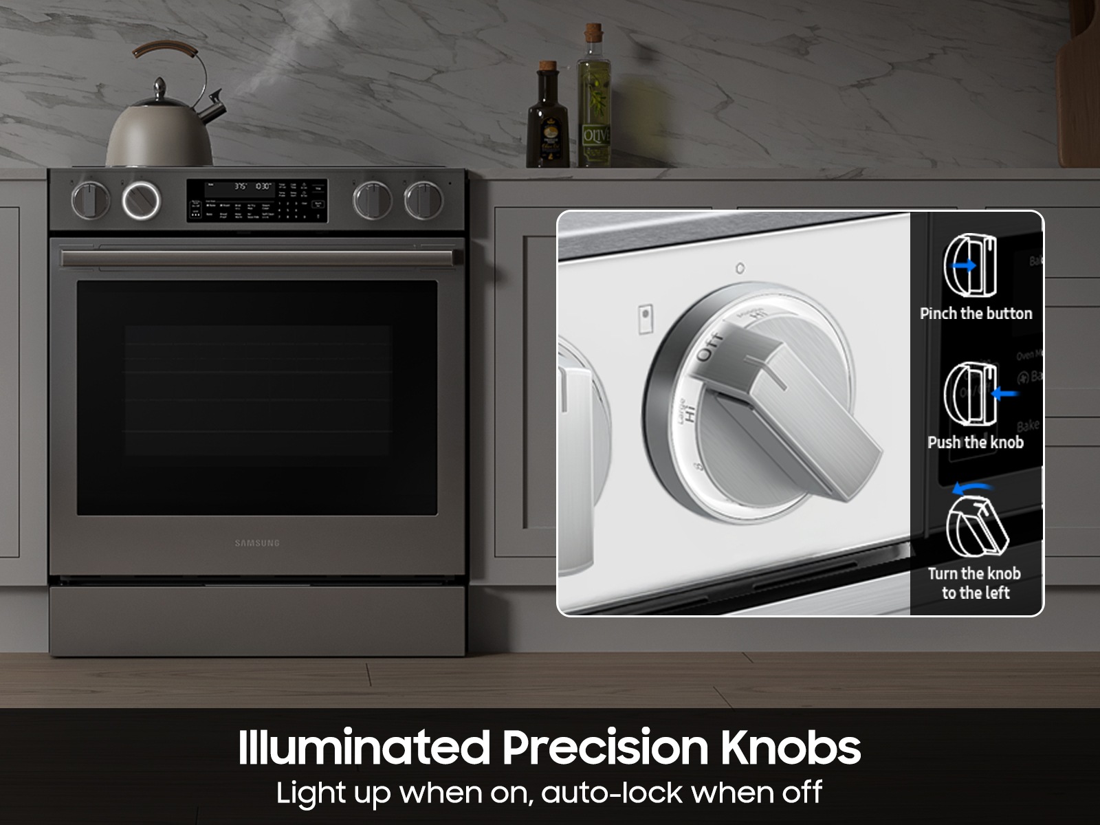  Bespoke Smart Slide-In Electric Range with Illuminated Precision Knobs, No Preheat Air Fry Max and True Convection | Samsung US featuring Illuminated Knobx