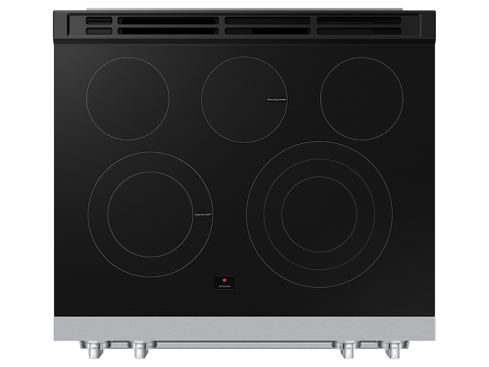 Top view of Bespoke Smart Slide-In Electric Range with Illuminated Precision Knobs, No Preheat Air Fry Max and True Convection | Samsung US