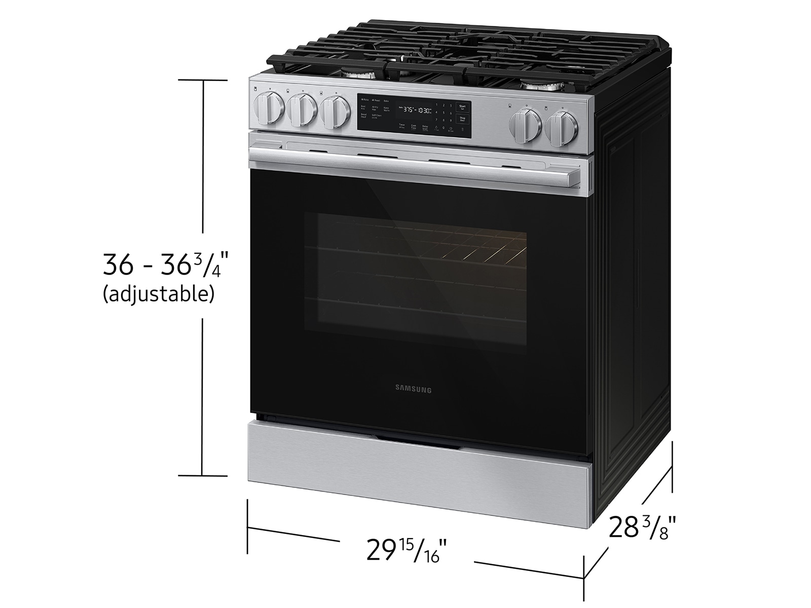 Dimensions of  Bespoke Smart Slide-In Gas Range with No Preheat Air Fry Max | Samsung US