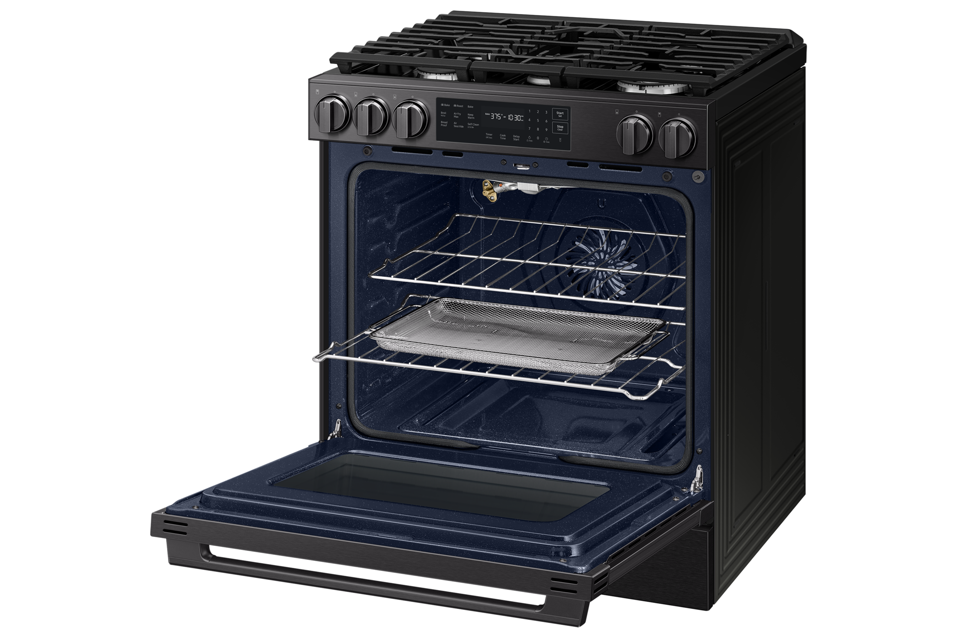 NSG80H30 Air Fry Max and Pro-Style Design 6.0 cu.ft. R-Perspective-Open-Rack Black 