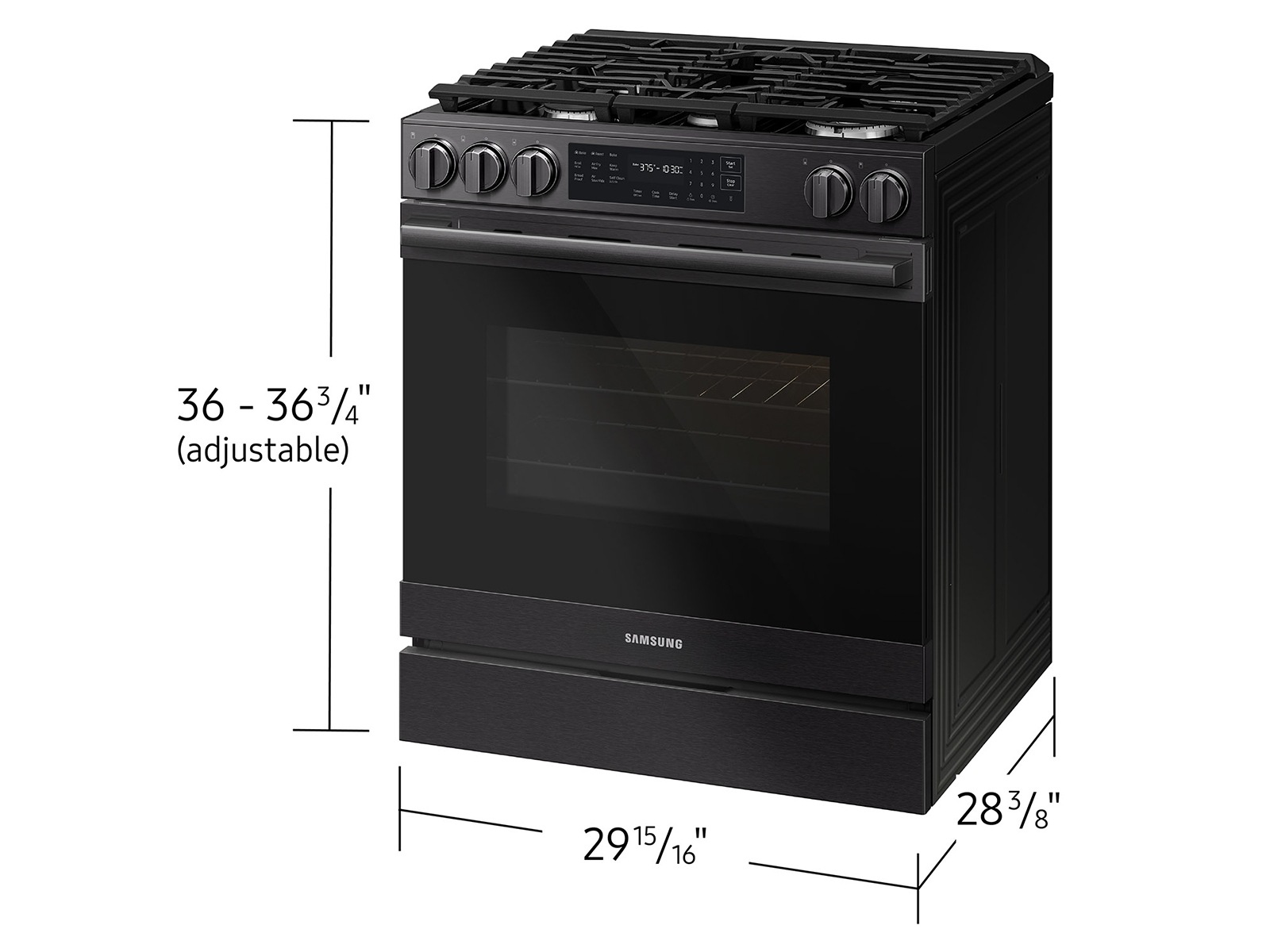 Bespoke Smart Slide-in Gas Range Pro Style Design | Air Fry Max | True Convection Fingerprint Resistant Matte Black Steel