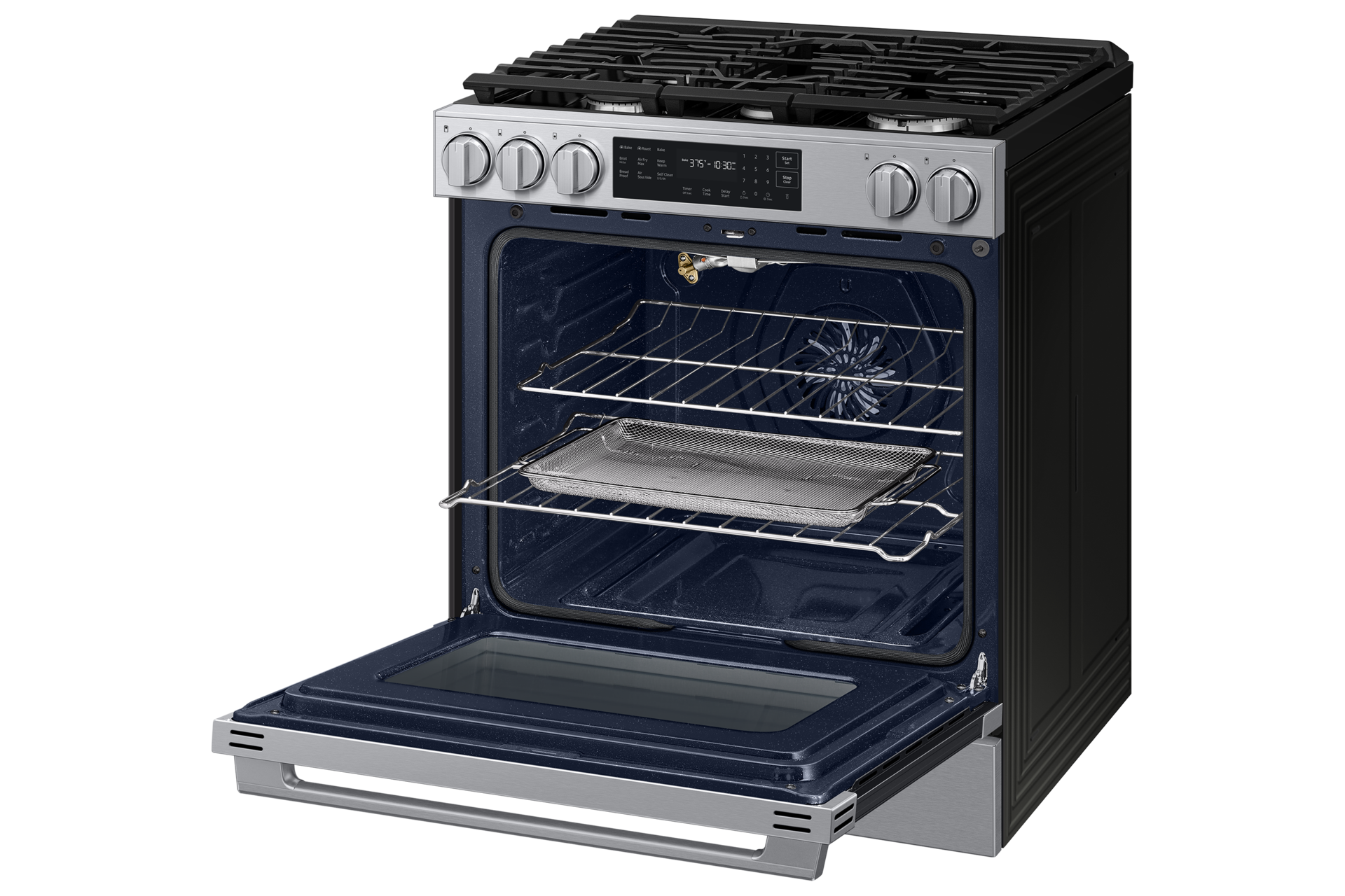 NSG80H30 Air Fry Max and Pro-Style Design 6.0 cu.ft. R-Perspective-Open-Rack Silver 