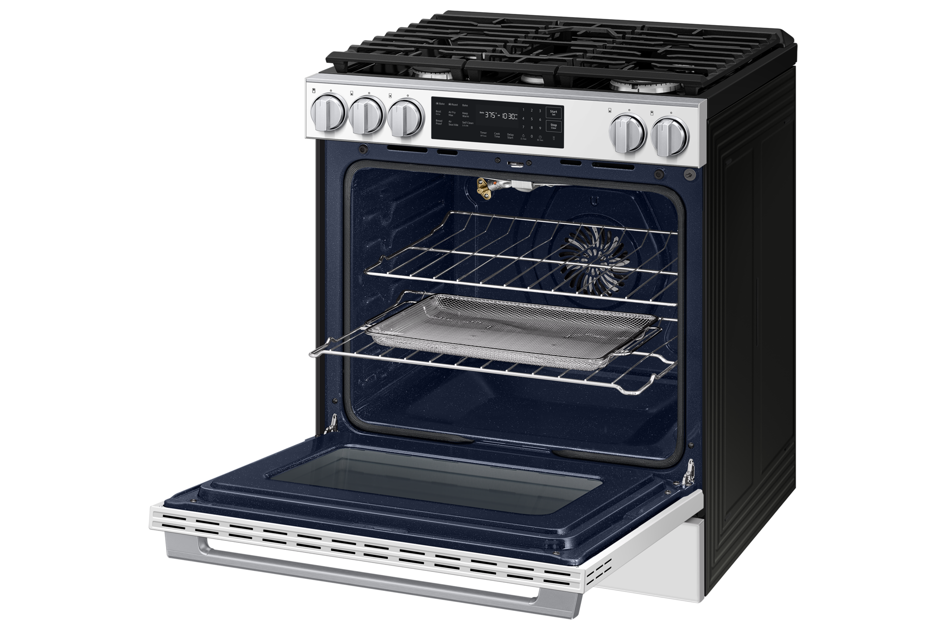 NSG80H30 Air Fry Max and Pro-Style Design 6.0 cu.ft. R-Perspective-Open-Rack White 