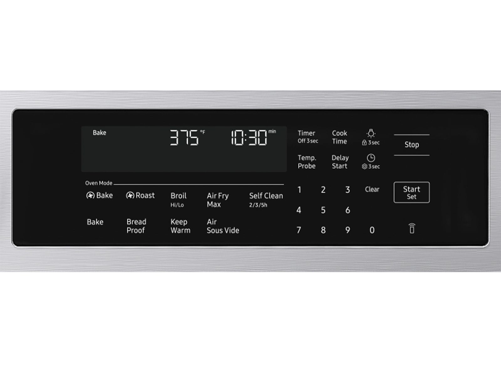 Front control panel on the  Bespoke Smart Slide-In Gas Range with Illuminated Precision Knobs, No Preheat Air Fry Max and True Convection | Samsung US
