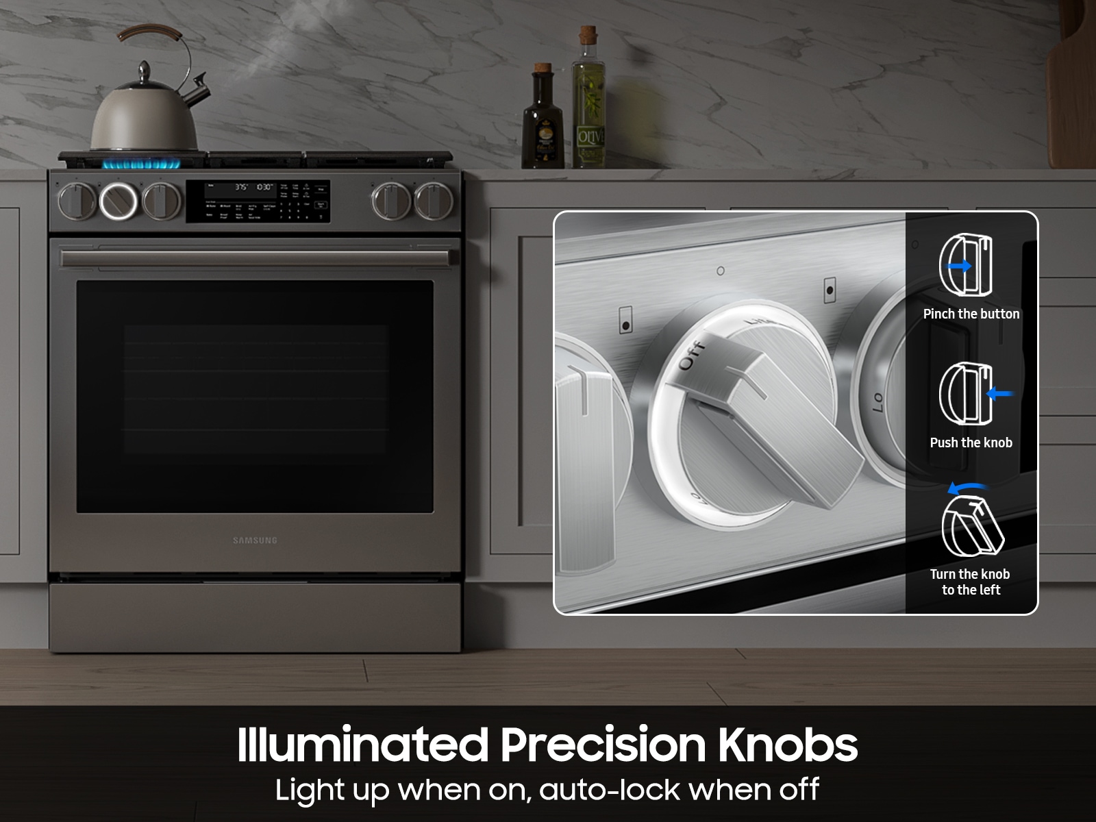 Bespoke Smart Slide-In Gas Range with Illuminated Precision Knobs, No Preheat Air Fry Max and True Convection | Samsung US featuring Illuminated Knobx