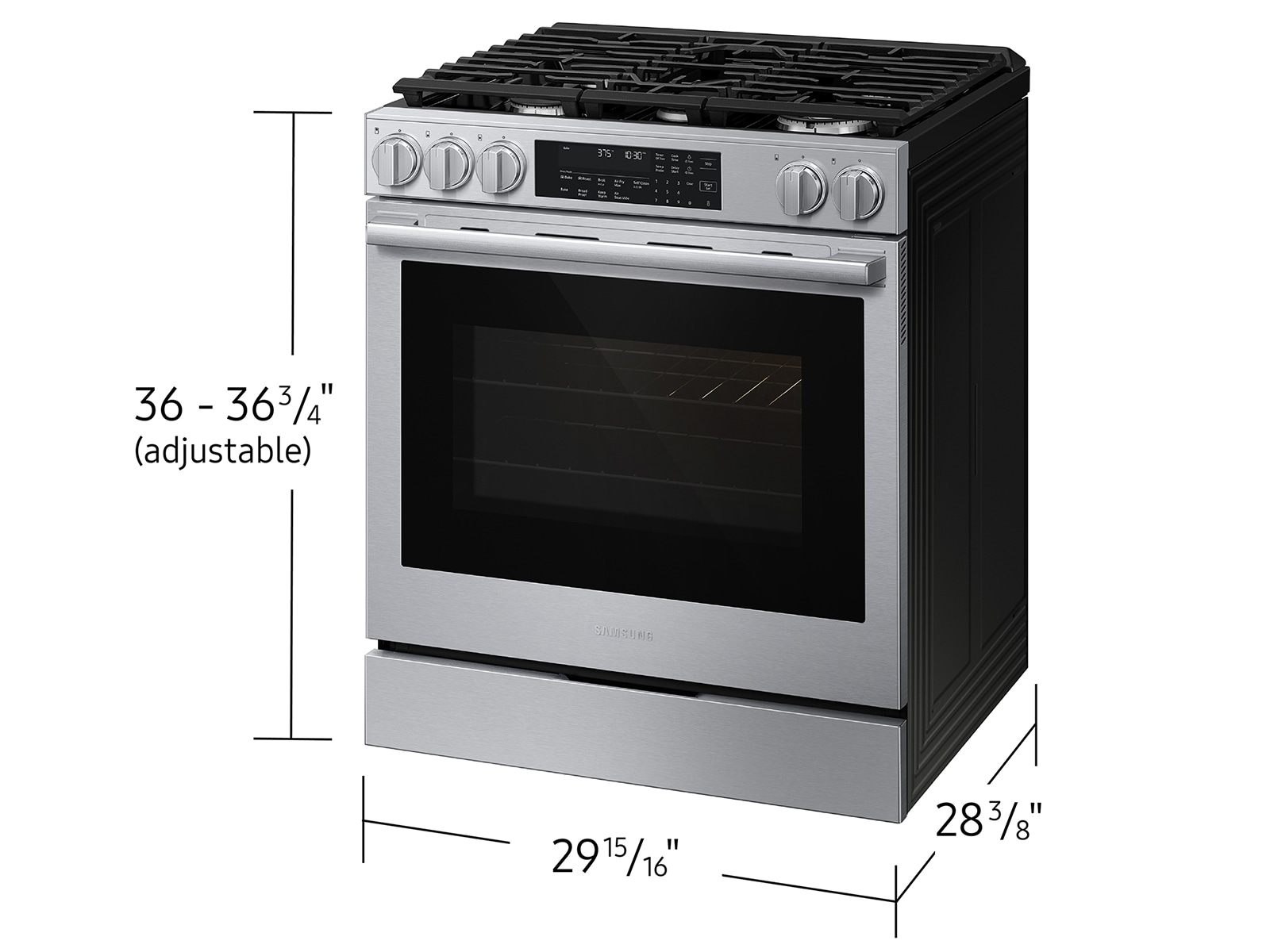 Dimensions of Bespoke Smart Slide-In Gas Range with Illuminated Precision Knobs, No Preheat Air Fry Max and True Convection | Samsung US