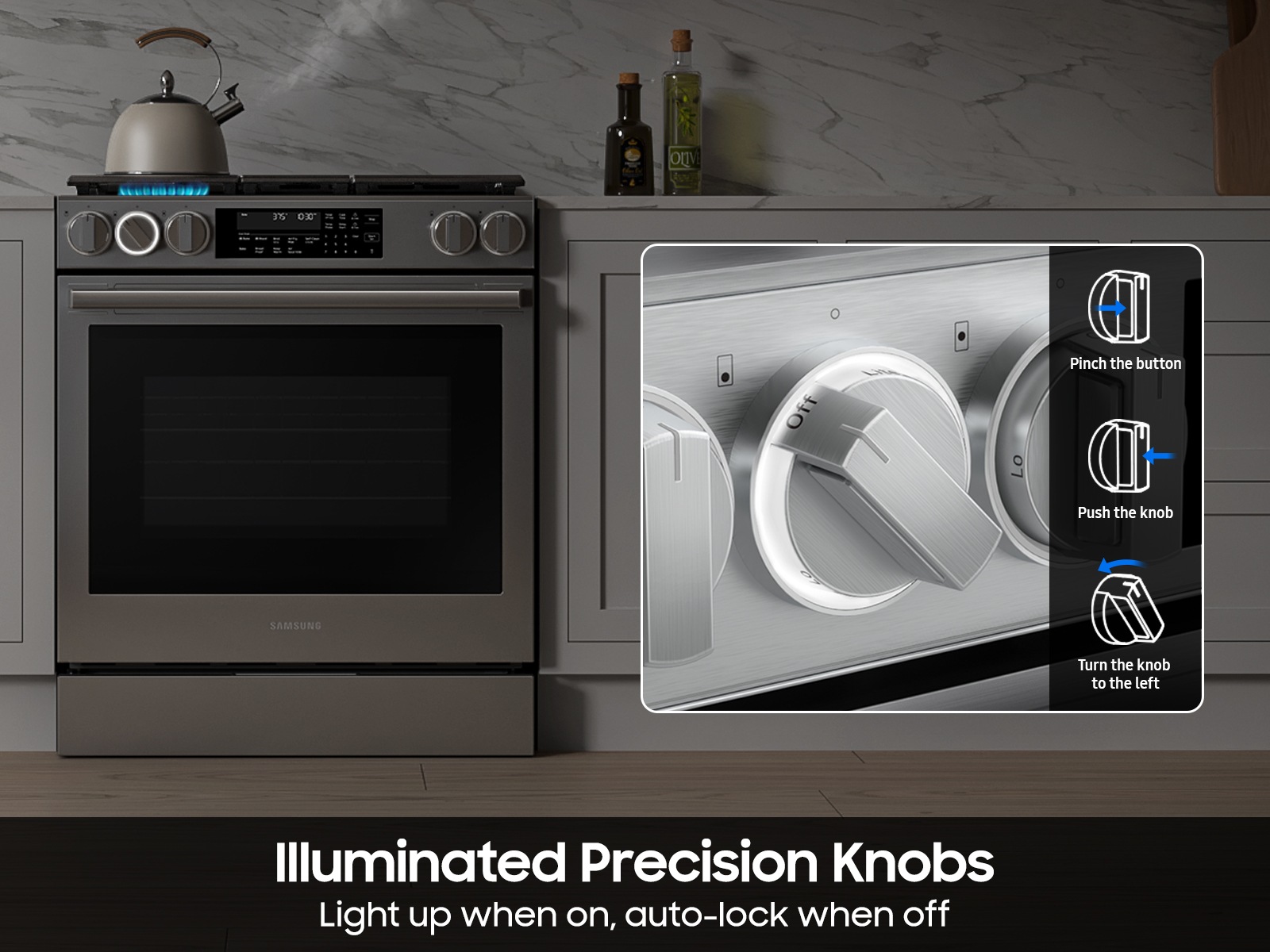 Bespoke Smart Slide-In Gas Range with Illuminated Precision Knobs, No Preheat Air Fry Max and True Convection | Samsung US featuring Illuminated Knobx