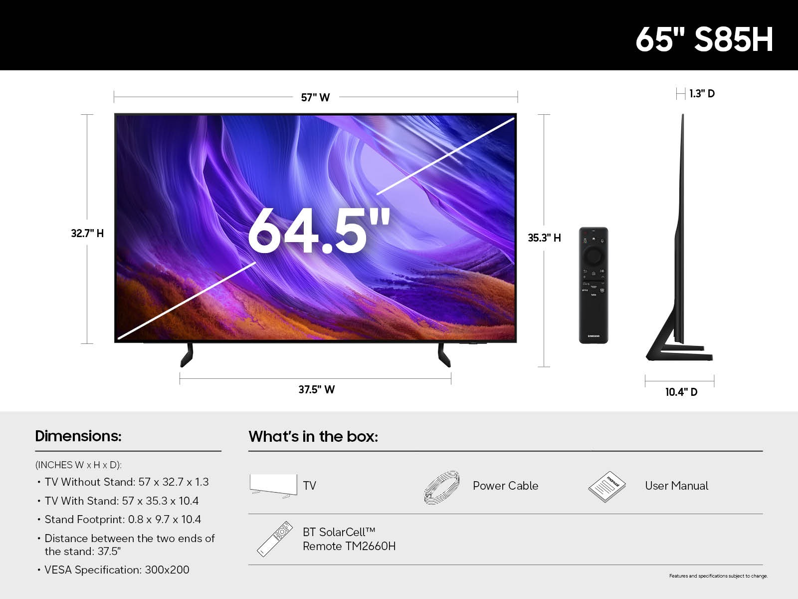 65 Inch Class OLED S85H 4K Samsung Vision AI Smart TV (2026) Graphite