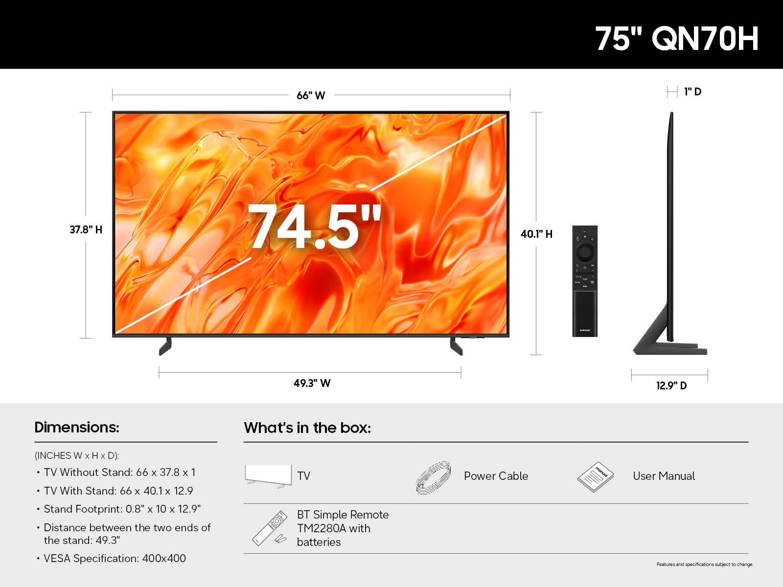 Samsung Neo QLED 4K Smart TV QN70H measurements