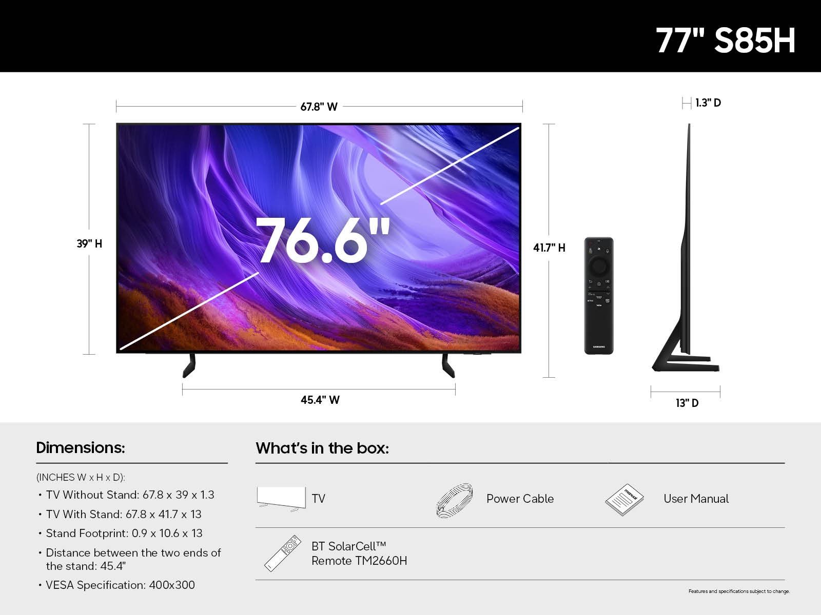 77 Inch Class OLED S85H 4K Samsung Vision AI Smart TV (2026) Graphite