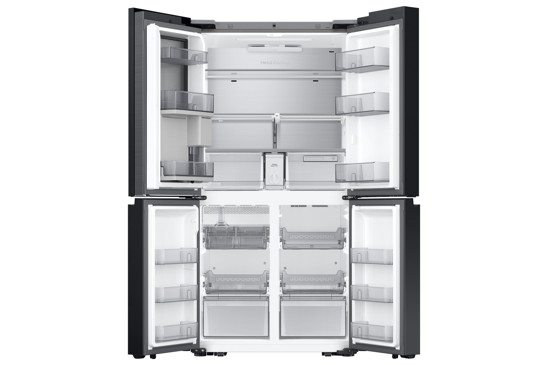 BESPOKE RF9000 T style French Door Refrigerators with 32” Family Hub Front-Open Clean White 