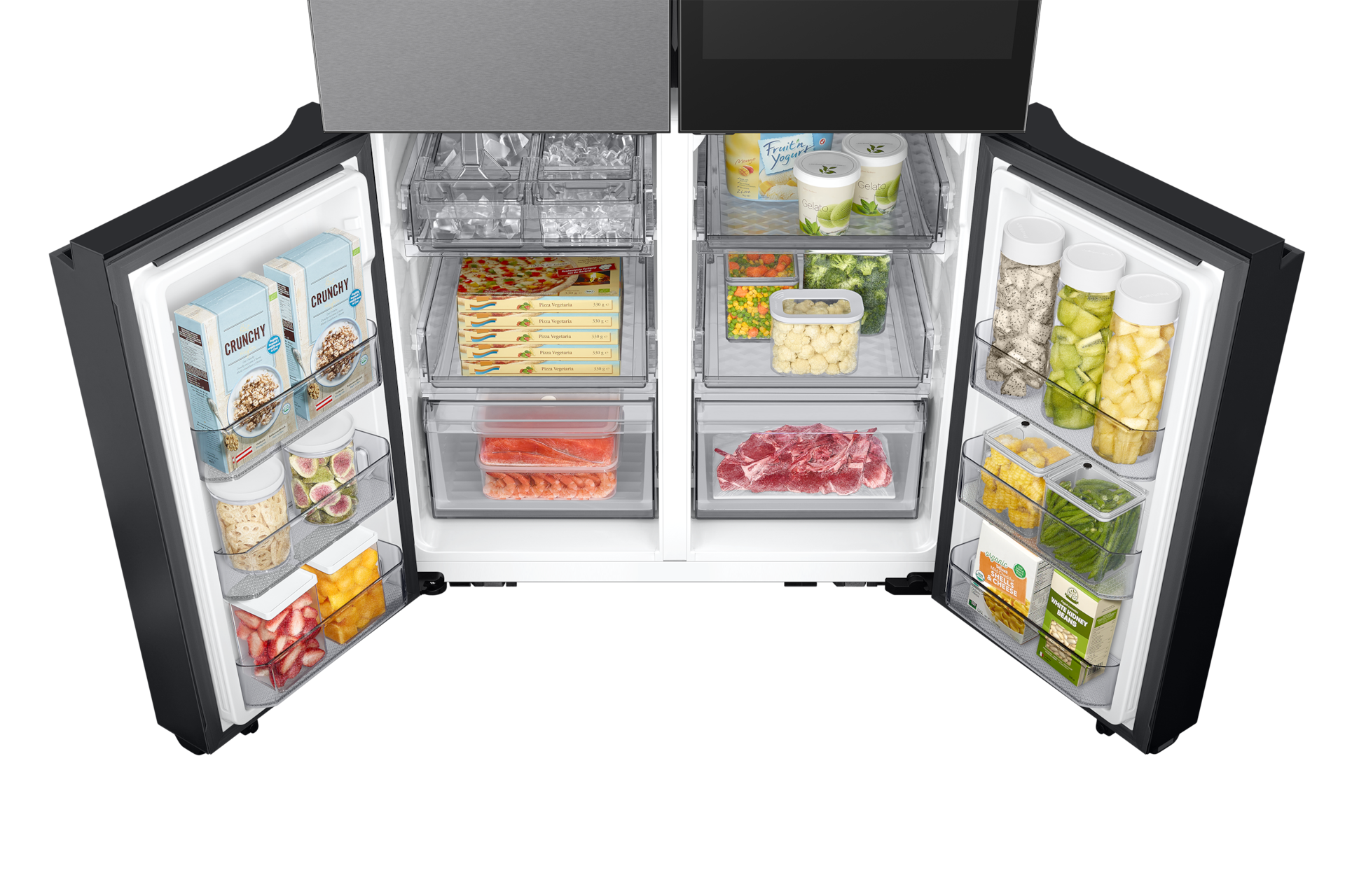 BESPOKE RF9000 T style French Door Refrigerators with 32” Family Hub Detail1 Stainless Steel 