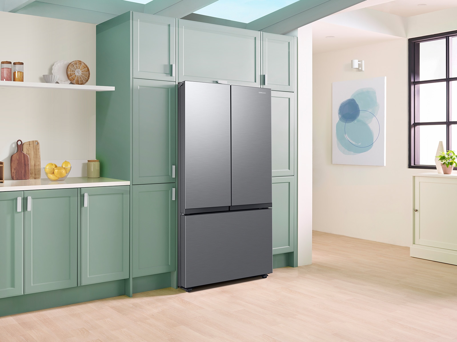 27 cu. ft. Counter Depth Mega Capacity 3-Door French Door Refrigerator with Dual Auto Ice Maker in a Stainless Look Silver