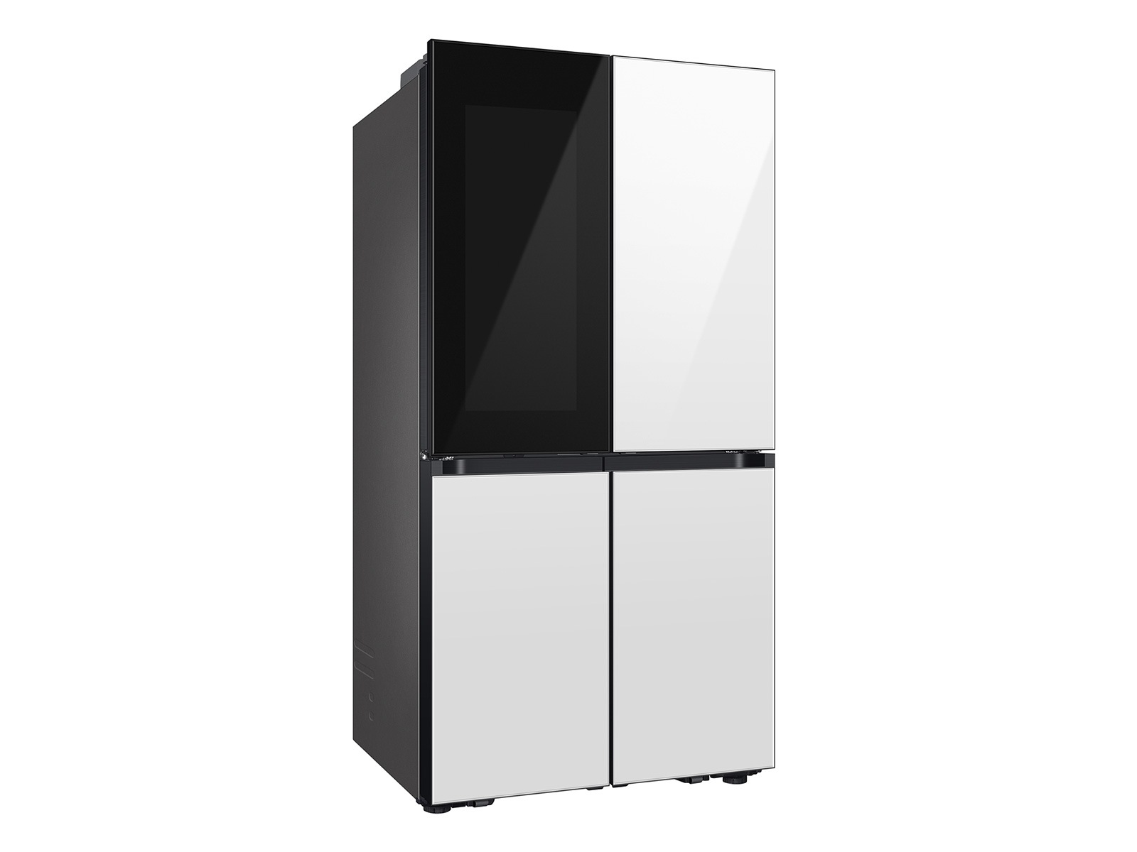 Side view of Samsung Bespoke 4-Door Flex White Glass Refrigerator
